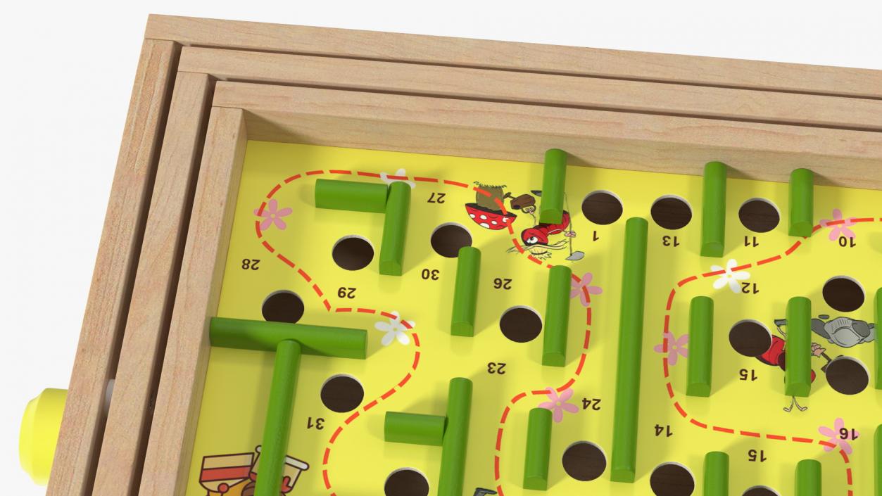 3D Wooden Maze Game with Steel Marbles Painted model