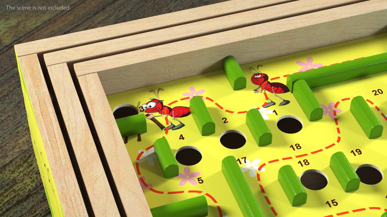 3D Wooden Maze Game with Steel Marbles Painted model