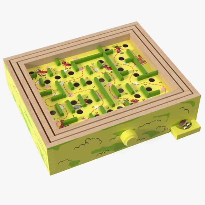 3D Wooden Maze Game with Steel Marbles Painted model