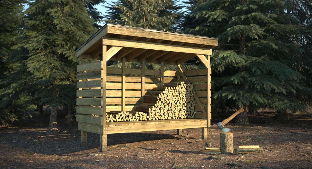 Small Woodshed with Stack of Firewood 3D