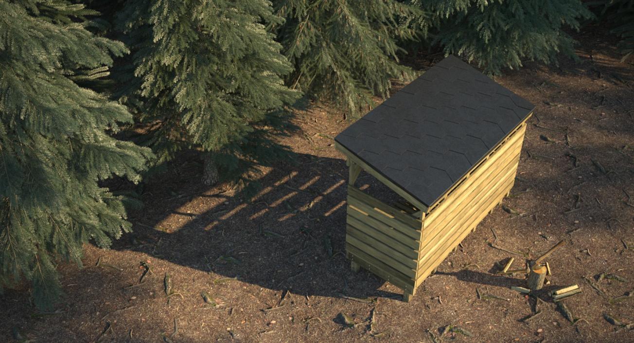 Small Woodshed with Stack of Firewood 3D