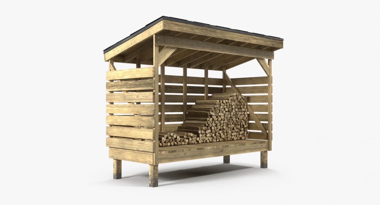 Small Woodshed with Stack of Firewood 3D