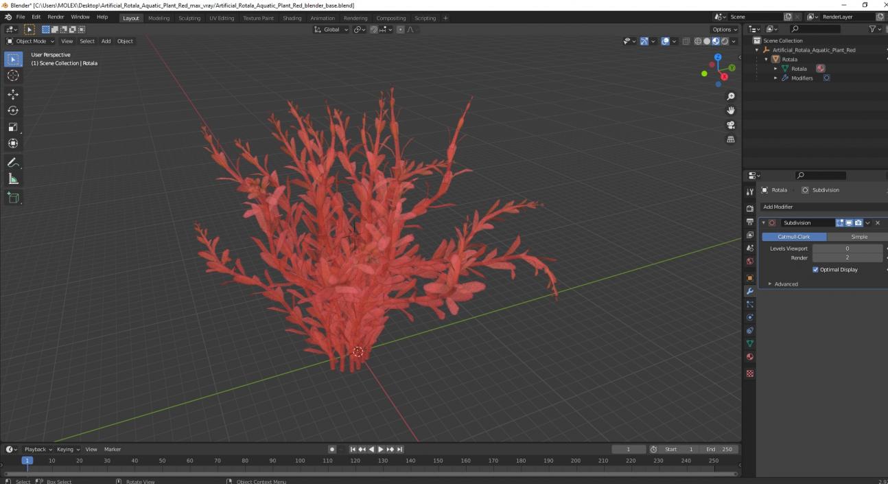 3D model Artificial Rotala Aquatic Plant Red