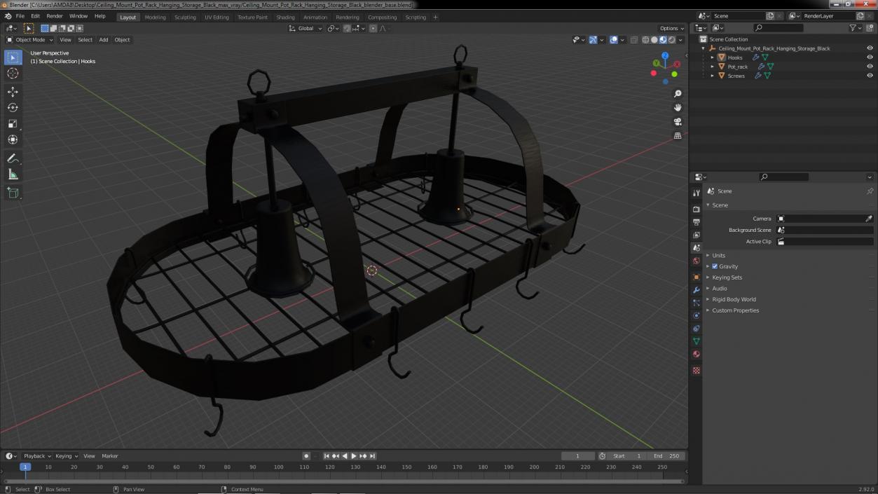 Ceiling Mount Pot Rack Hanging Storage Black 3D model