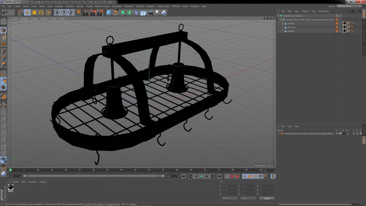 Ceiling Mount Pot Rack Hanging Storage Black 3D model