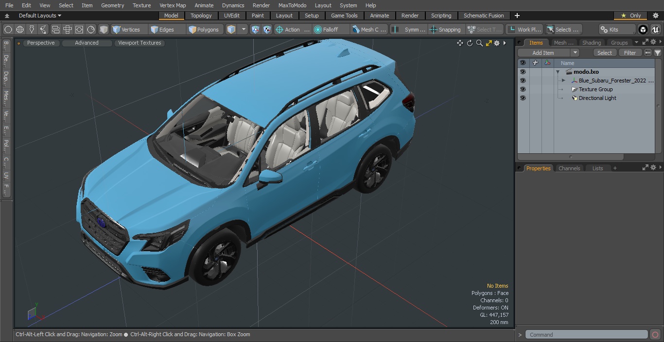 3D Blue Subaru Forester 2022 Simple Interior