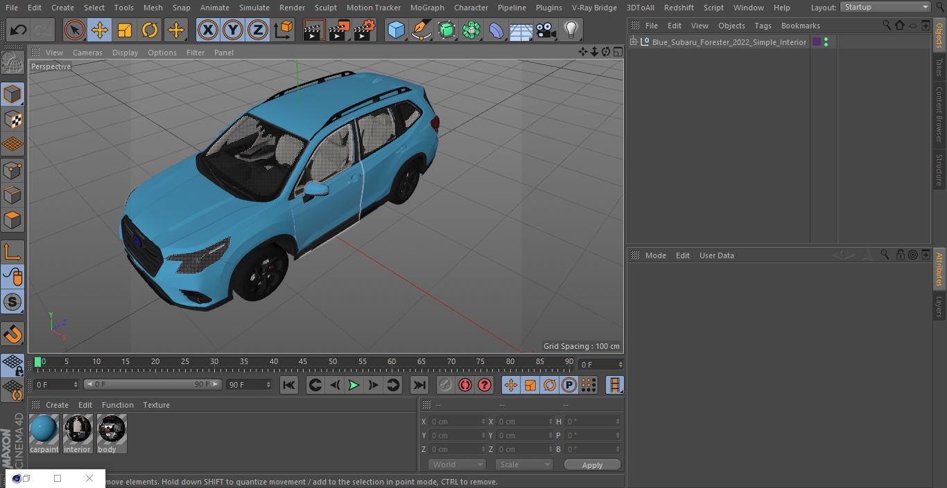 3D Blue Subaru Forester 2022 Simple Interior