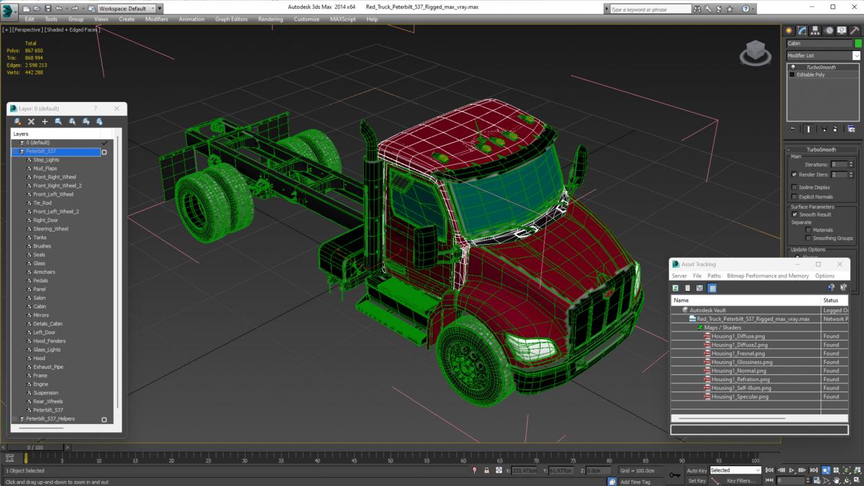 Red Truck Peterbilt 537 Rigged for Cinema 4D 3D model