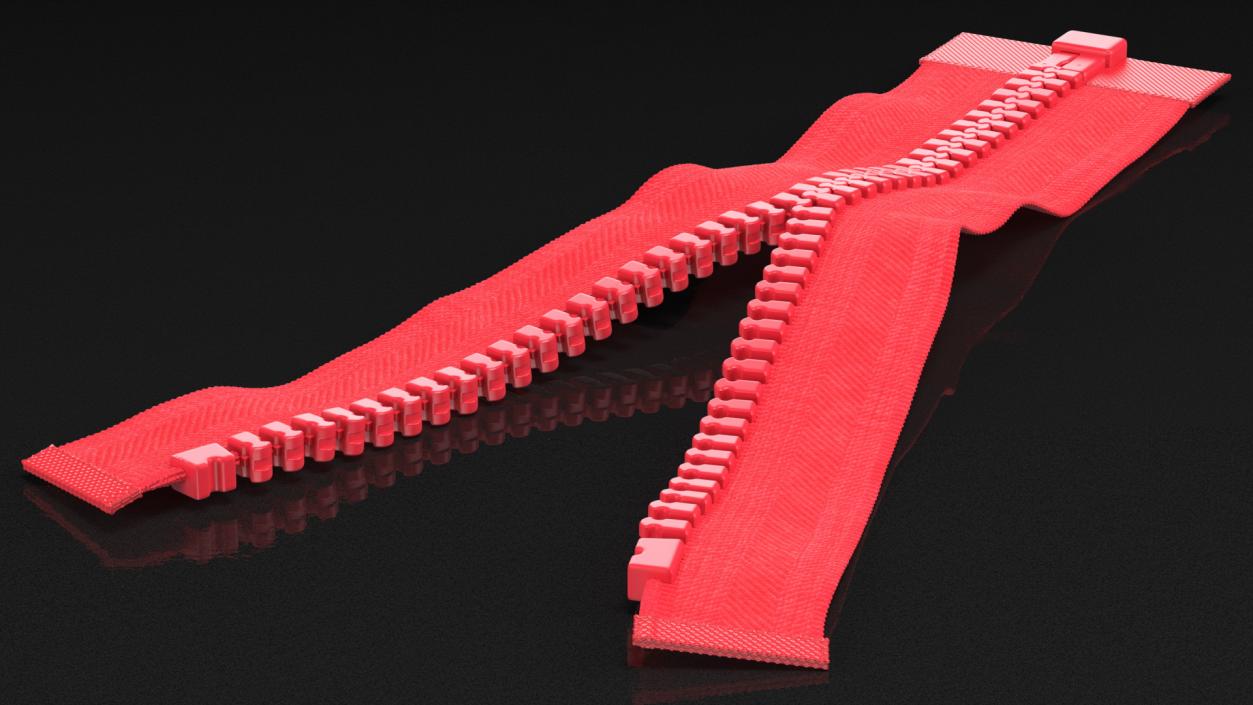 Opened Zipper without Slider Red 3D