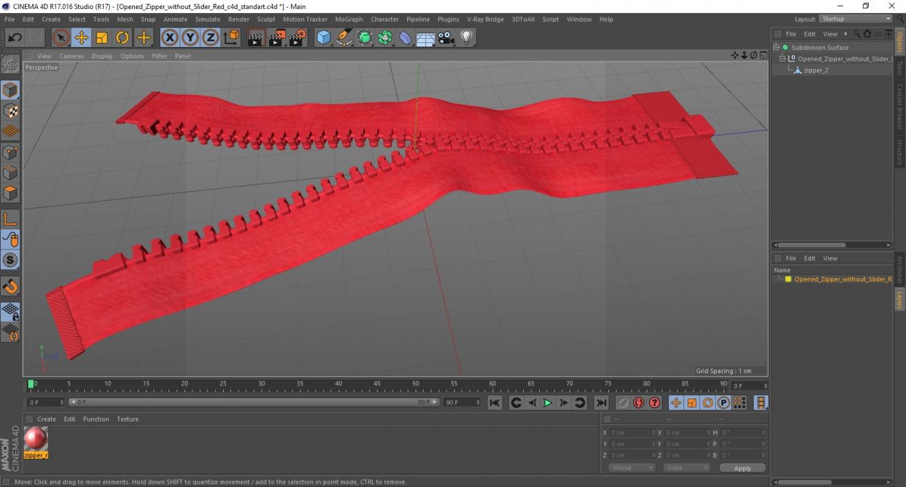 Opened Zipper without Slider Red 3D