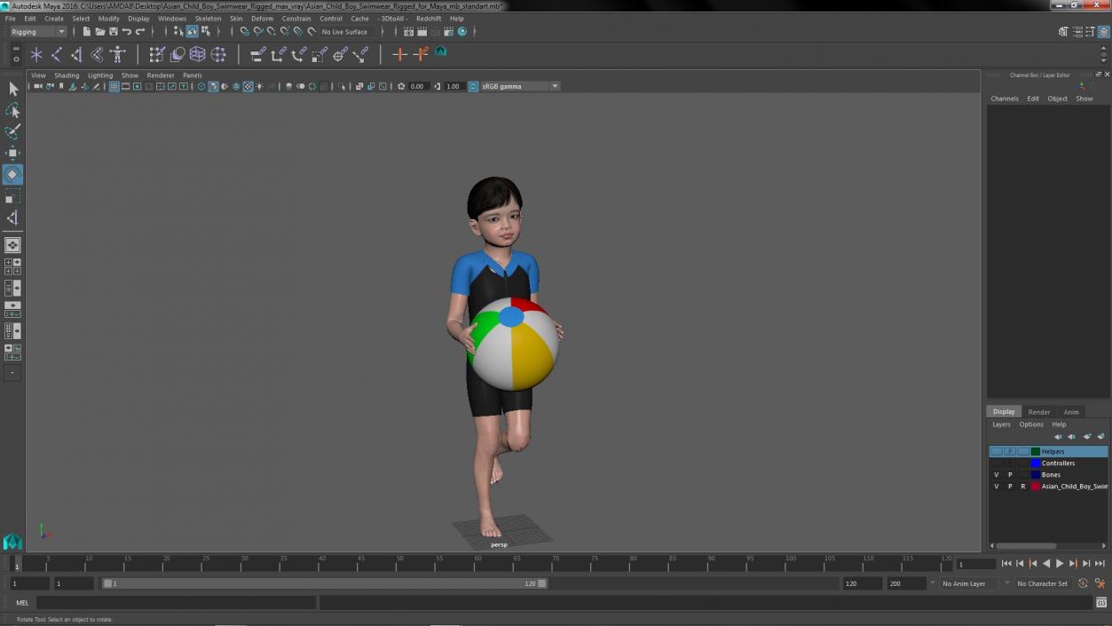 3D model Asian Child Boy Swimwear Rigged for Maya