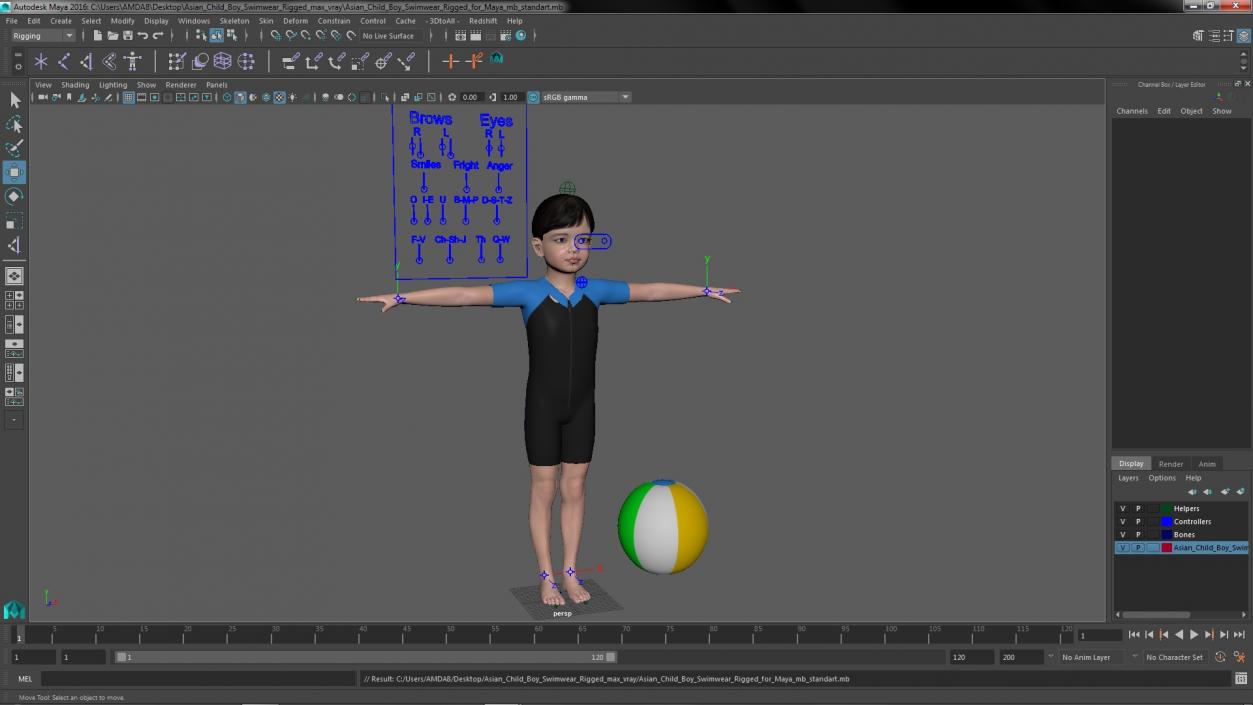 3D model Asian Child Boy Swimwear Rigged for Maya