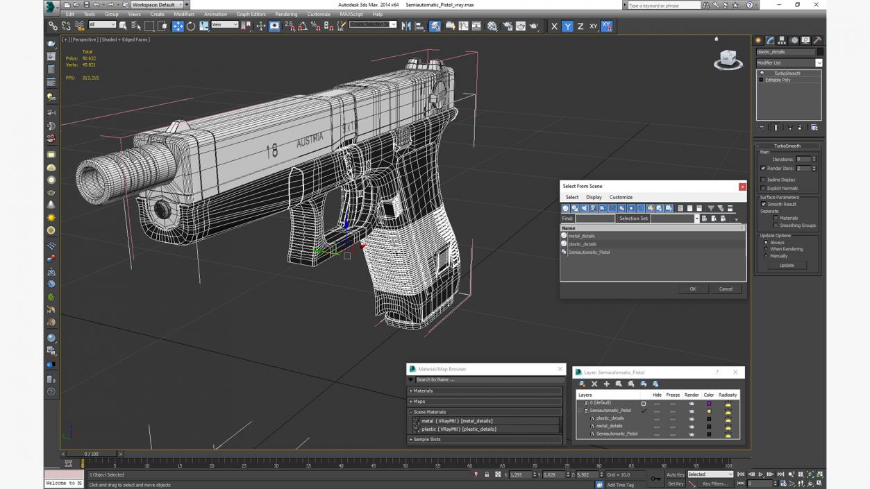 3D model Semiautomatic Pistol