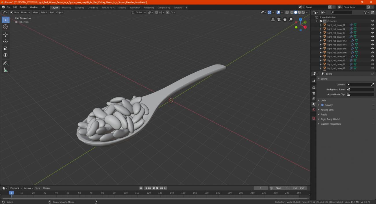 3D Light Red Kidney Beans in a Spoon model