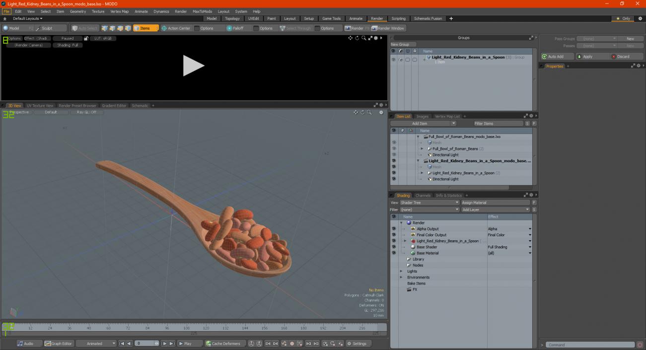 3D Light Red Kidney Beans in a Spoon model