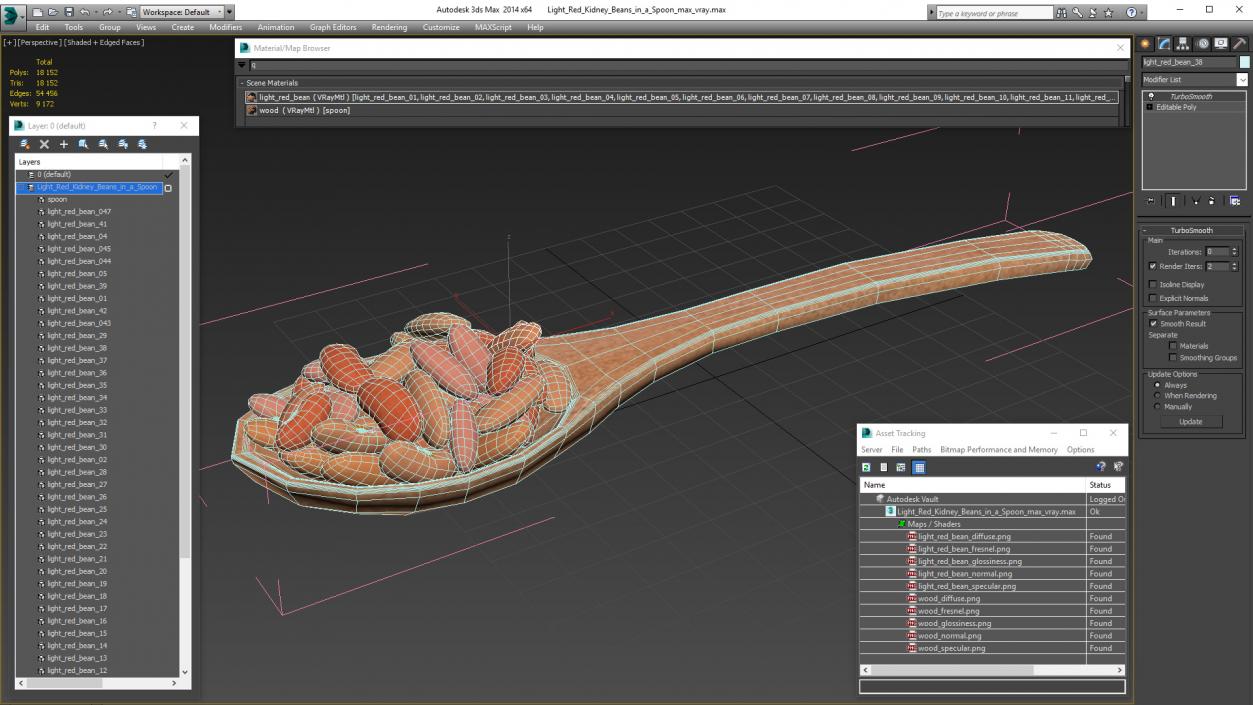 3D Light Red Kidney Beans in a Spoon model