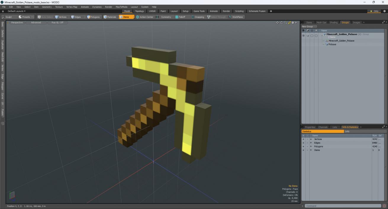 Minecraft Golden Pickaxe 3D model