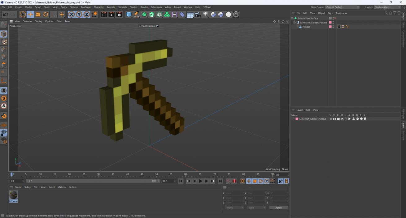 Minecraft Golden Pickaxe 3D model