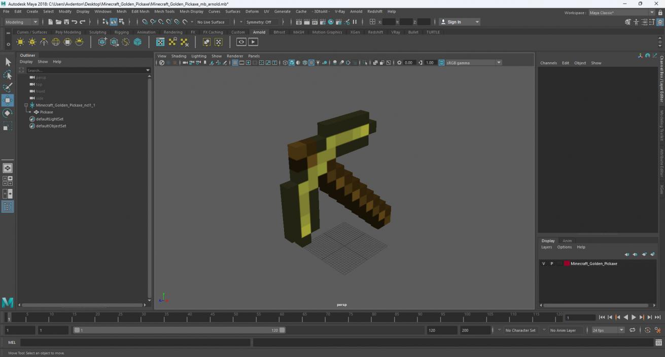 Minecraft Golden Pickaxe 3D model