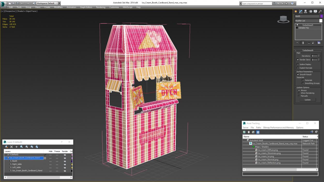 3D Ice Cream Booth Cardboard Stand