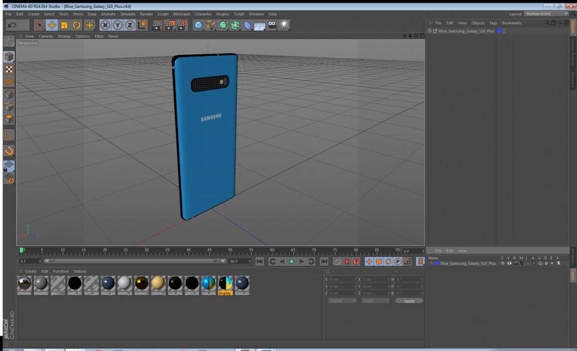 3D Blue Samsung Galaxy S10 Plus model