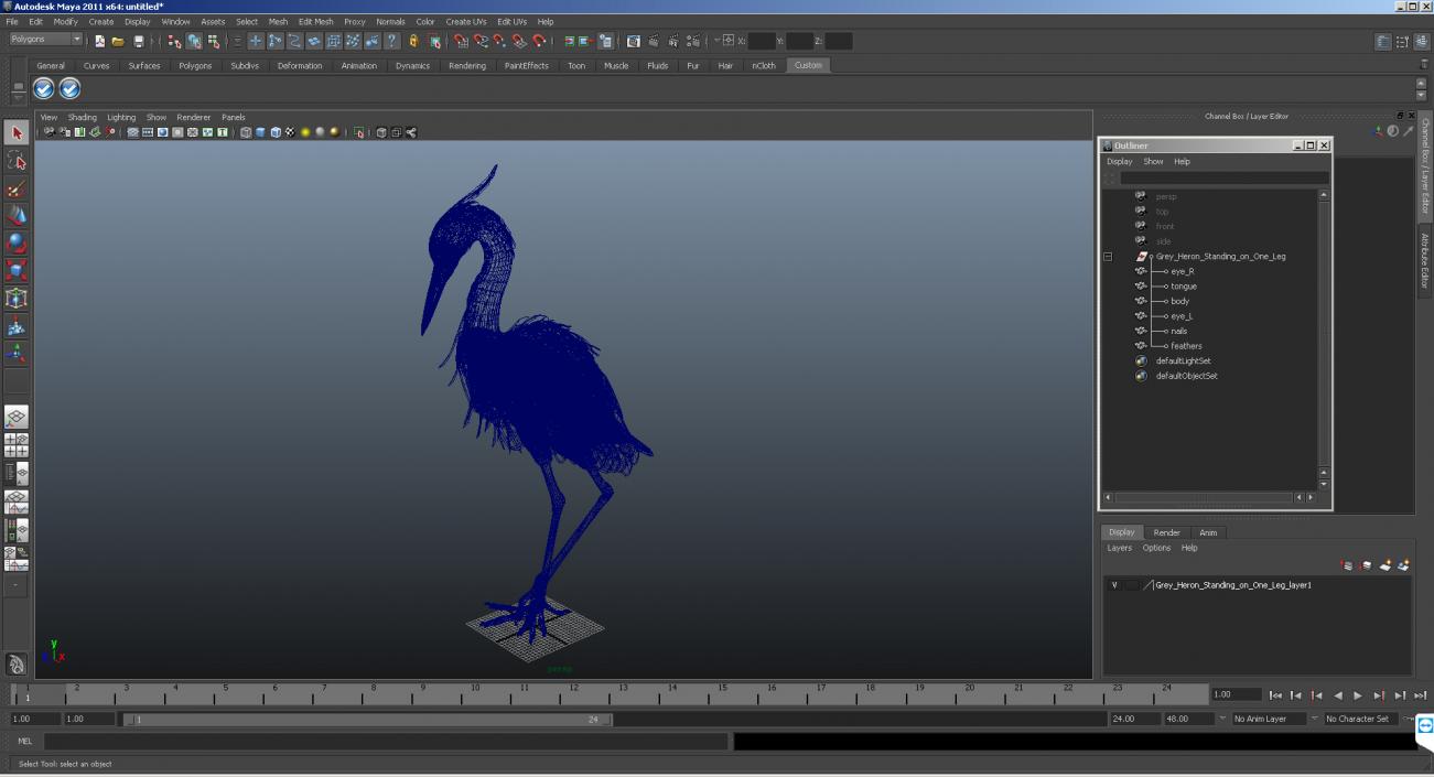 3D model Grey Heron Standing on One Leg