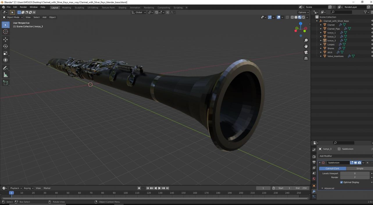 3D model Clarinet With Silver Keys