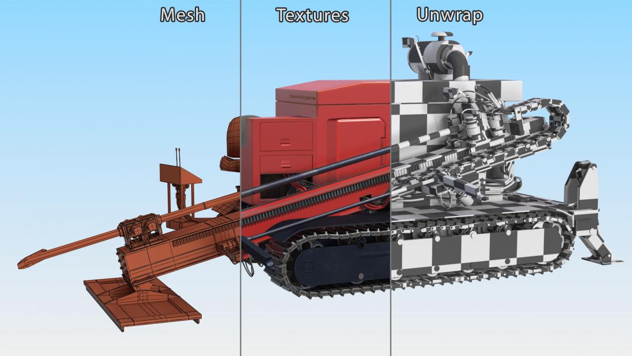 Horizontal Drilling Rig Red Rigged 3D model