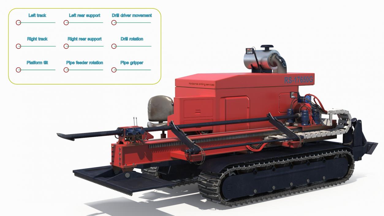 Horizontal Drilling Rig Red Rigged 3D model