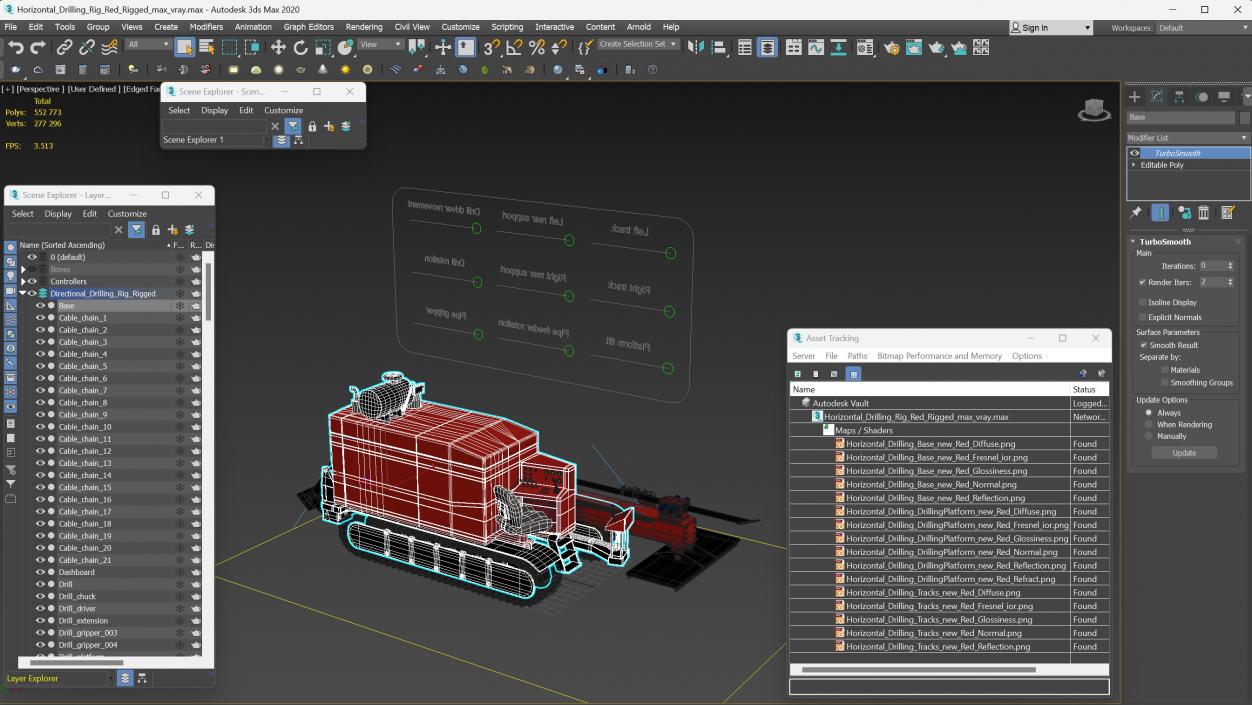 Horizontal Drilling Rig Red Rigged 3D model