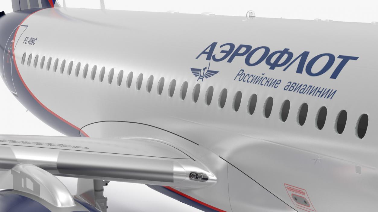 3D model Sukhoi Superjet 100 with Saberlets Aeroflot Rigged