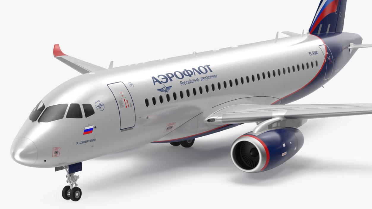 3D model Sukhoi Superjet 100 with Saberlets Aeroflot Rigged