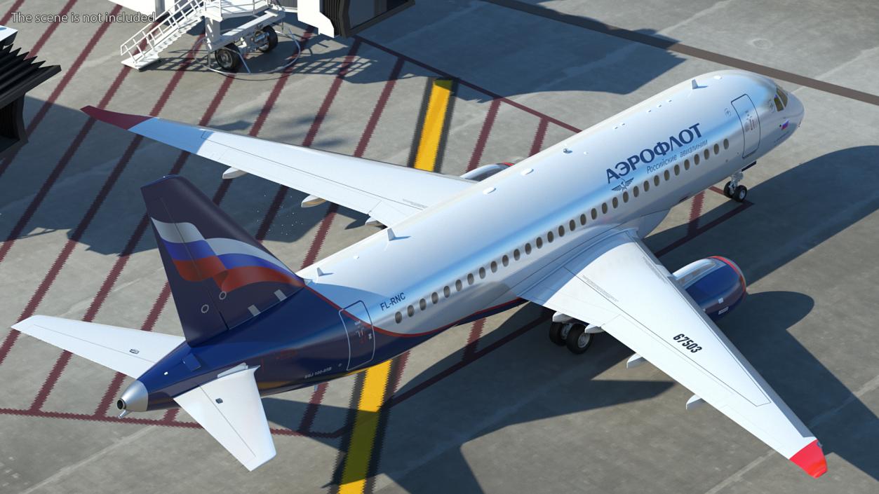 3D model Sukhoi Superjet 100 with Saberlets Aeroflot Rigged