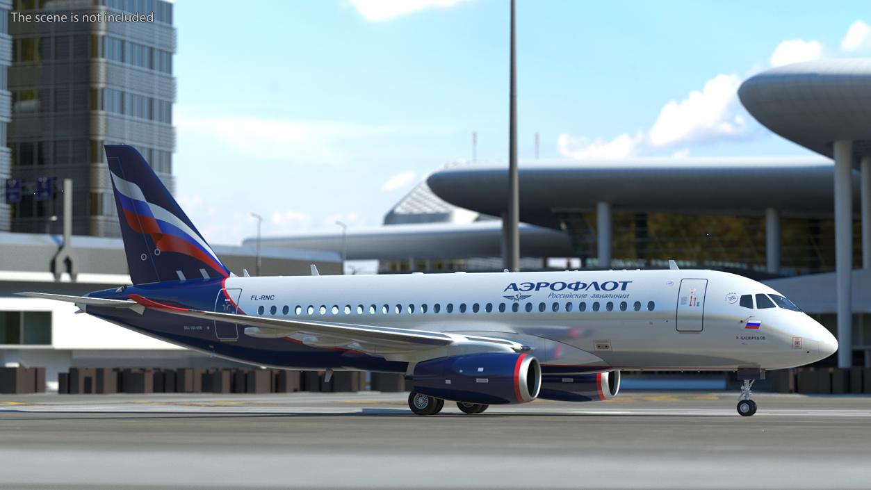 3D model Sukhoi Superjet 100 with Saberlets Aeroflot Rigged