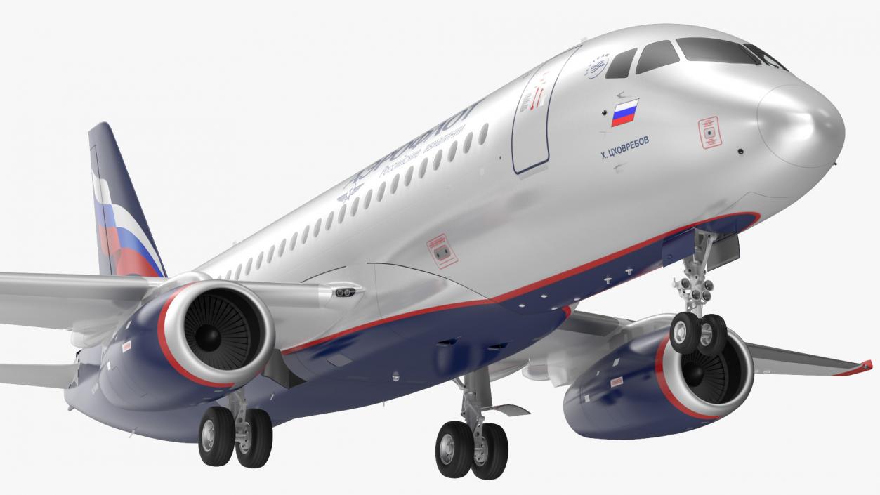 3D model Sukhoi Superjet 100 with Saberlets Aeroflot Rigged