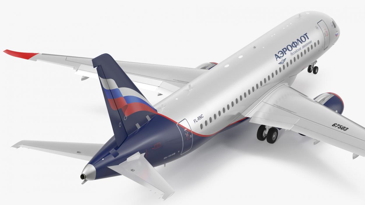 3D model Sukhoi Superjet 100 with Saberlets Aeroflot Rigged