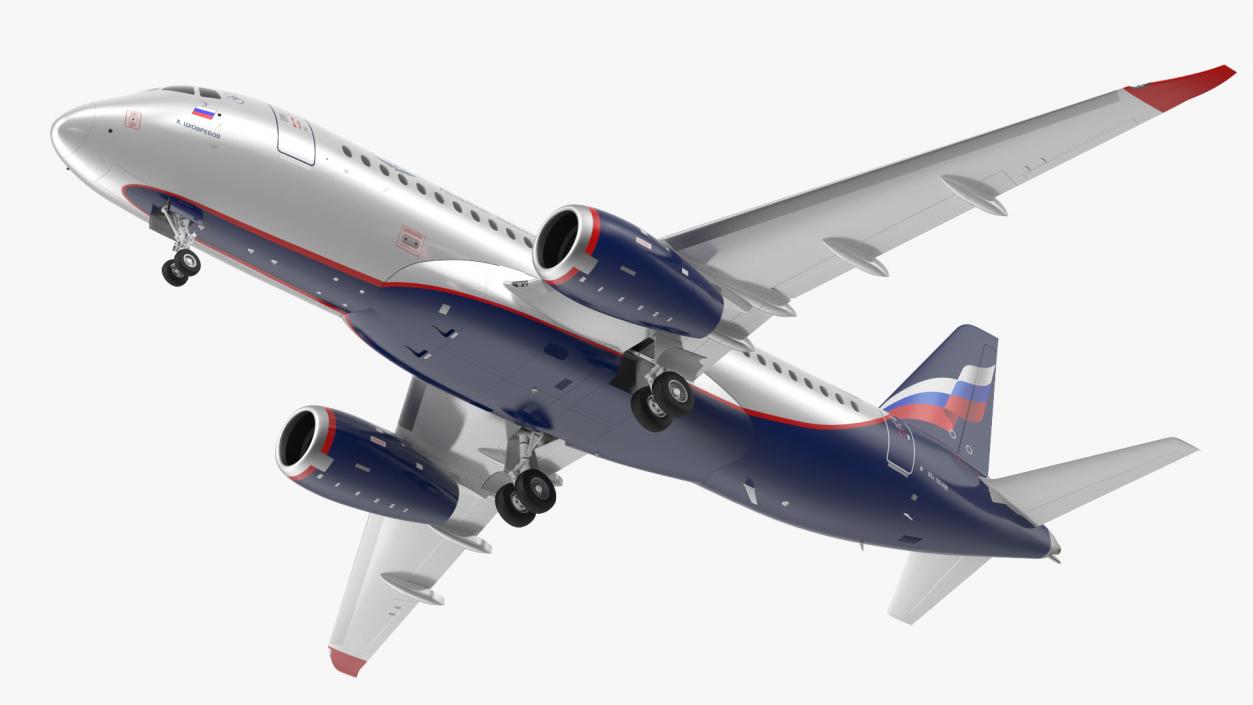 3D model Sukhoi Superjet 100 with Saberlets Aeroflot Rigged