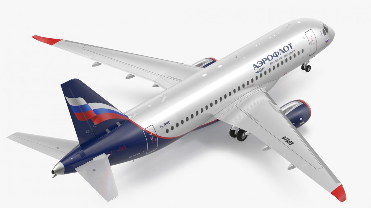 3D model Sukhoi Superjet 100 with Saberlets Aeroflot Rigged