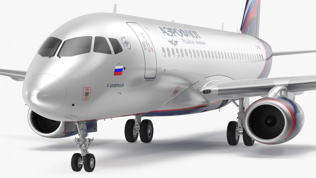 3D model Sukhoi Superjet 100 with Saberlets Aeroflot Rigged