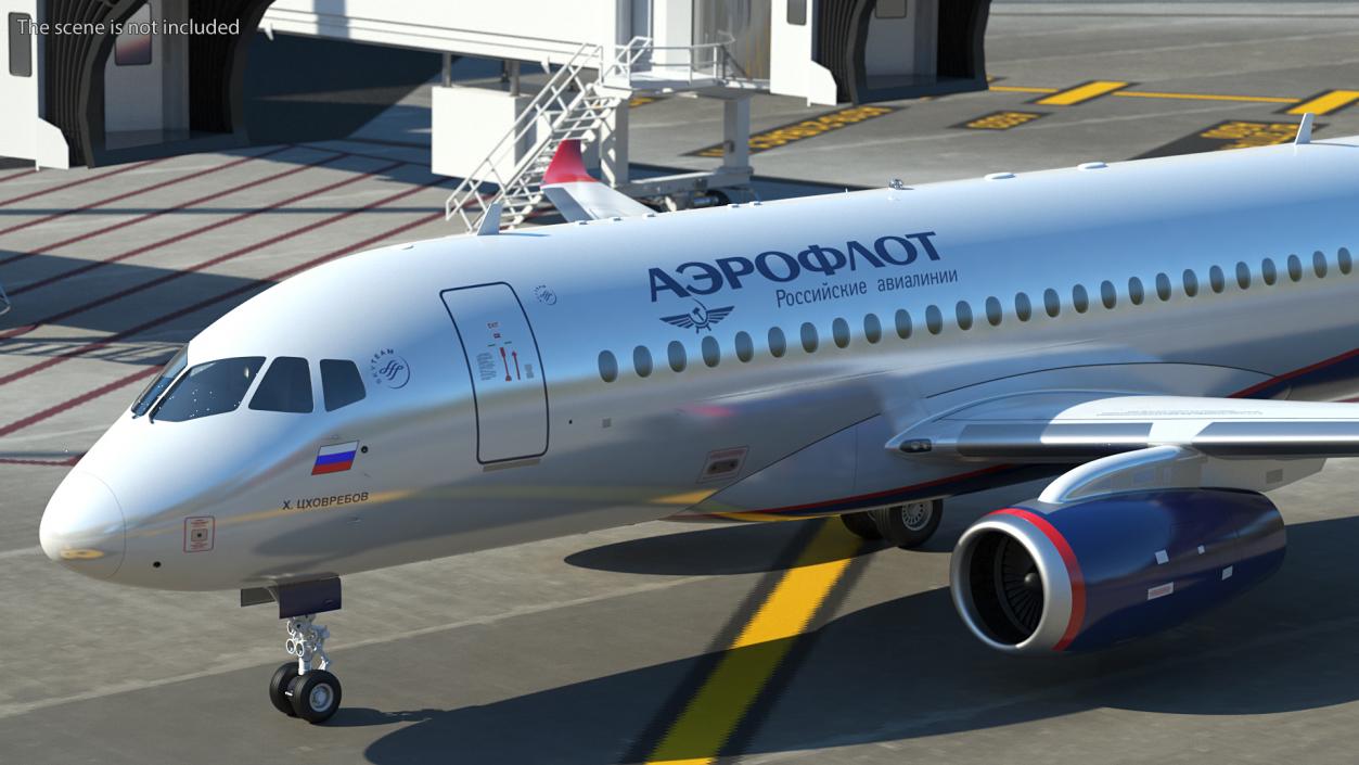 3D model Sukhoi Superjet 100 with Saberlets Aeroflot Rigged