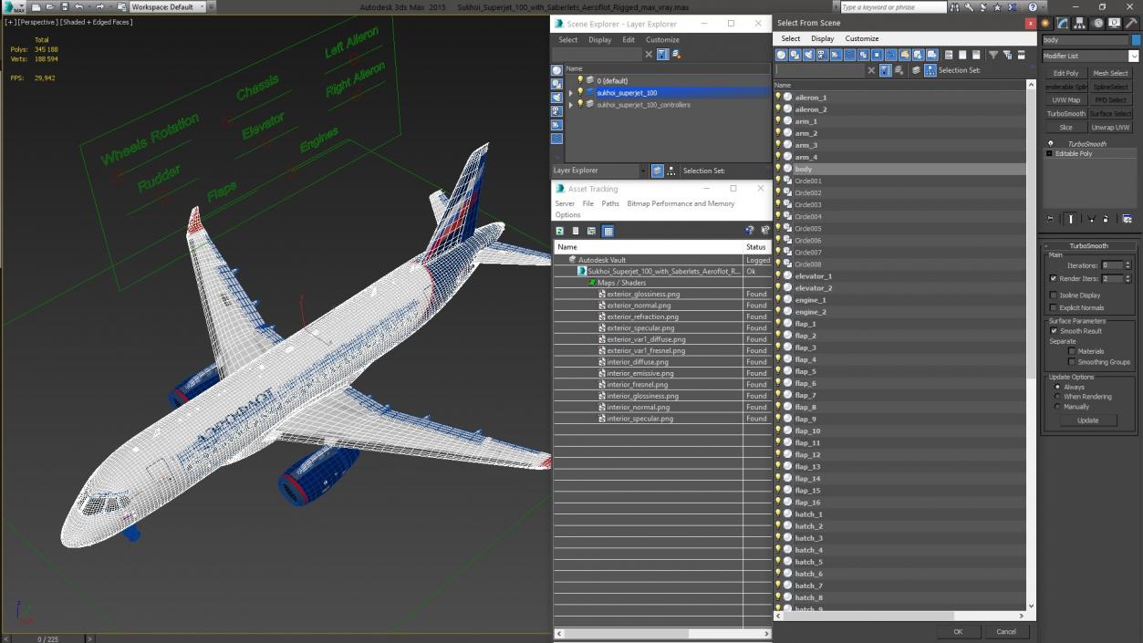 3D model Sukhoi Superjet 100 with Saberlets Aeroflot Rigged