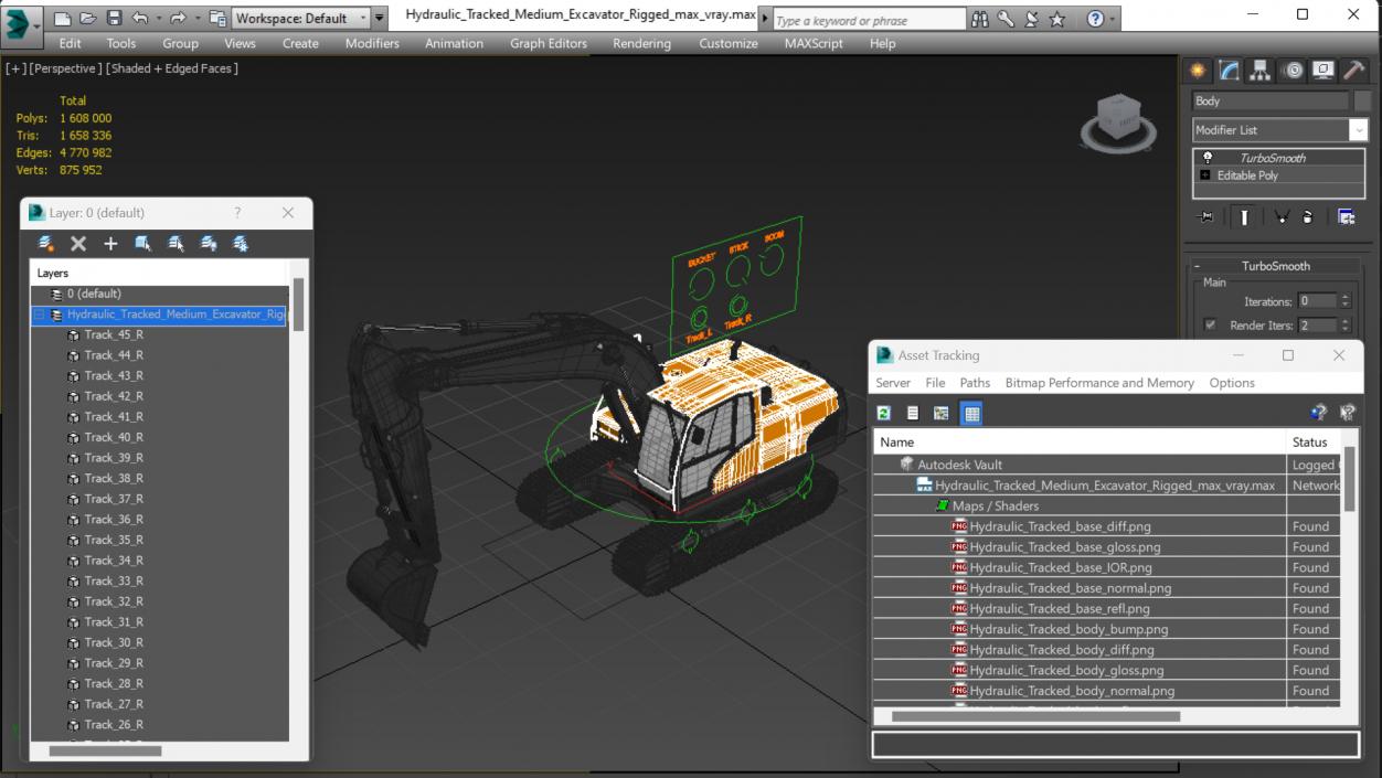 3D Hydraulic Tracked Medium Excavator Rigged