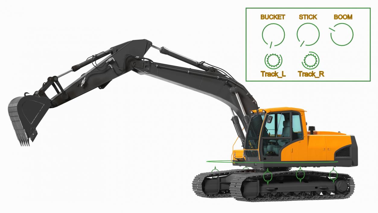 3D Hydraulic Tracked Medium Excavator Rigged