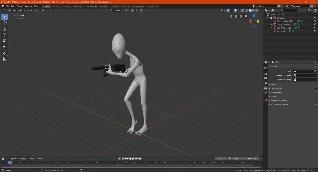 Humanoid Alien Attacking Pose 3D model