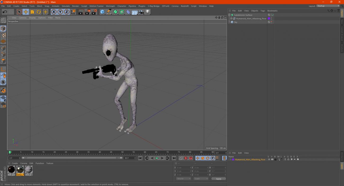 Humanoid Alien Attacking Pose 3D model