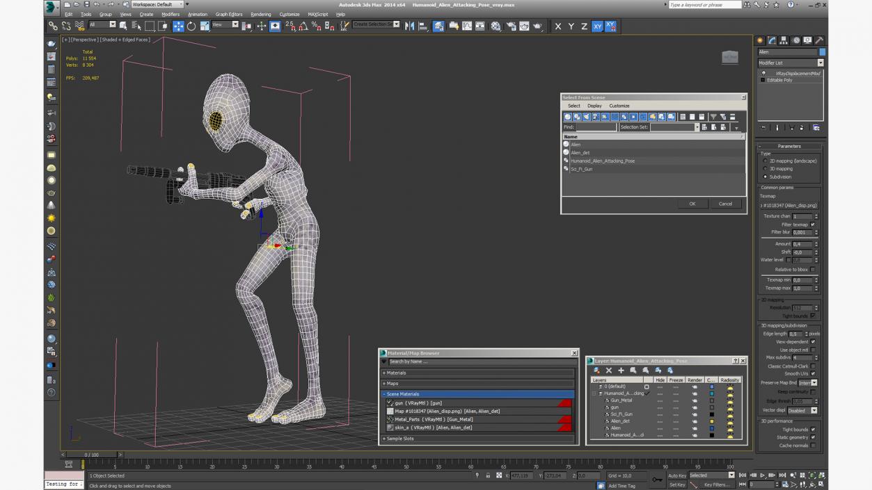 Humanoid Alien Attacking Pose 3D model