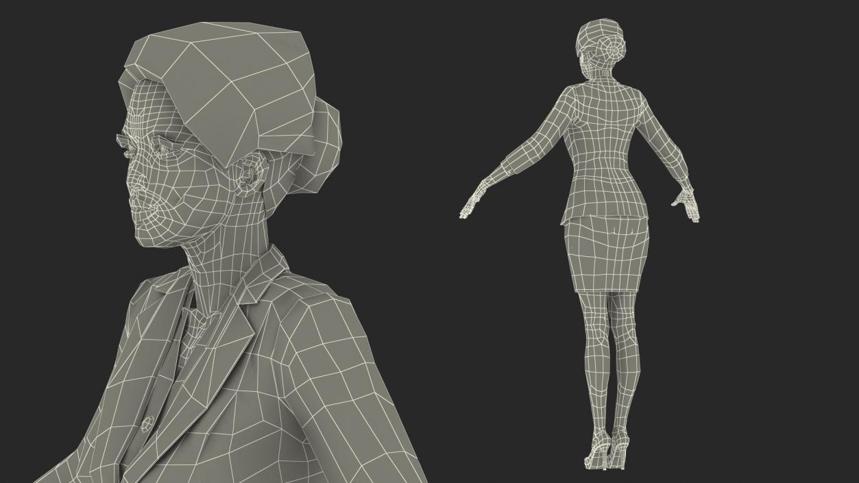 3D model Asian Woman wears Red Formal Suit Rigged