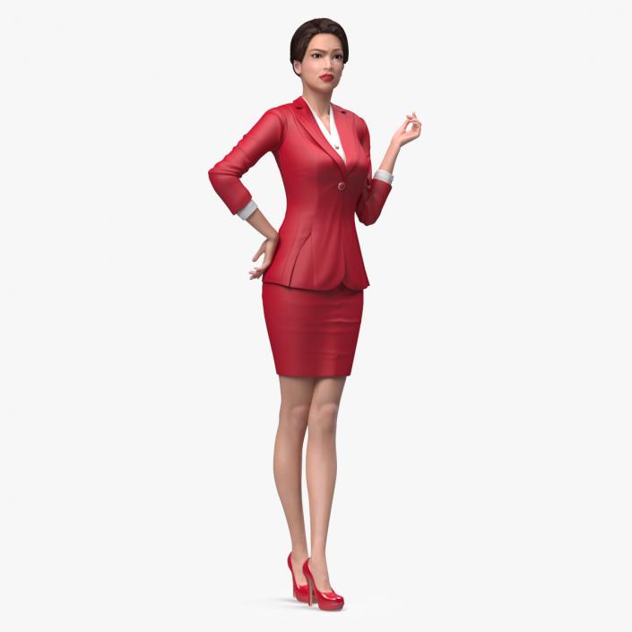 3D model Asian Woman wears Red Formal Suit Rigged