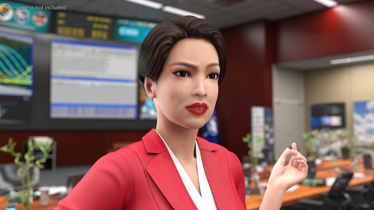 3D model Asian Woman wears Red Formal Suit Rigged