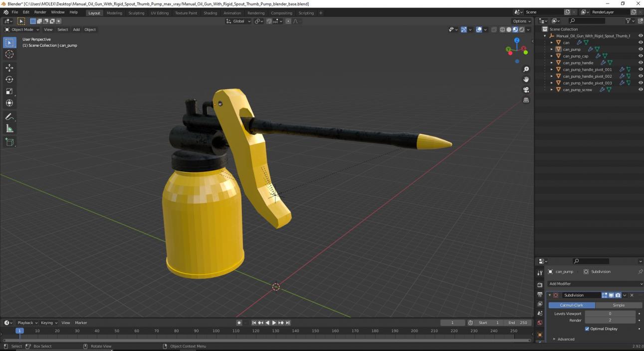 Manual Oil Gun With Rigid Spout Thumb Pump 3D